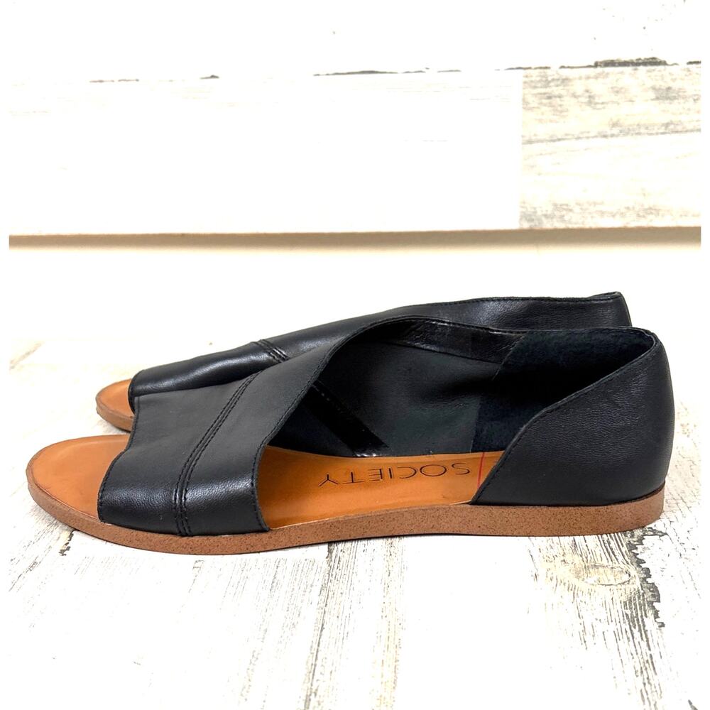 Sole Society Womens 7.5 Black Soft Sheepskin Leather Colvan Flat Sandals